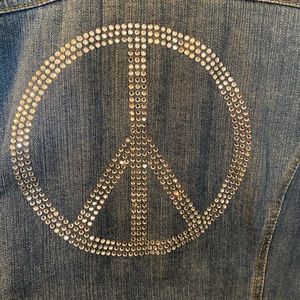 ☮️💜☮️💜INC DENIM BLUE JEAN PEACE SIGN FANCY BUTTONS JACKET SIZE XL☮️💜😊💜